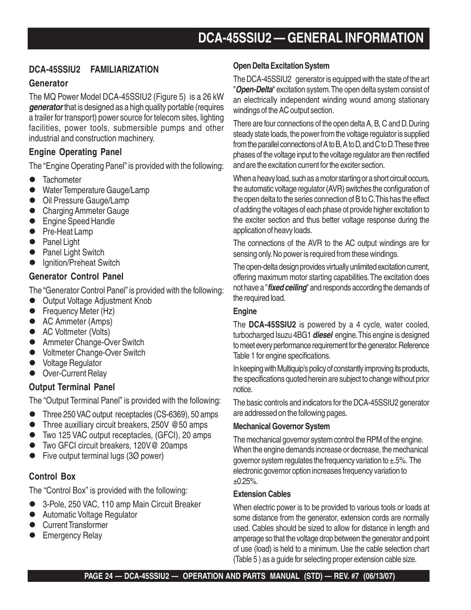 Dca-45ssiu2 — general information | Multiquip DCA45SSIU2 User Manual | Page 24 / 160