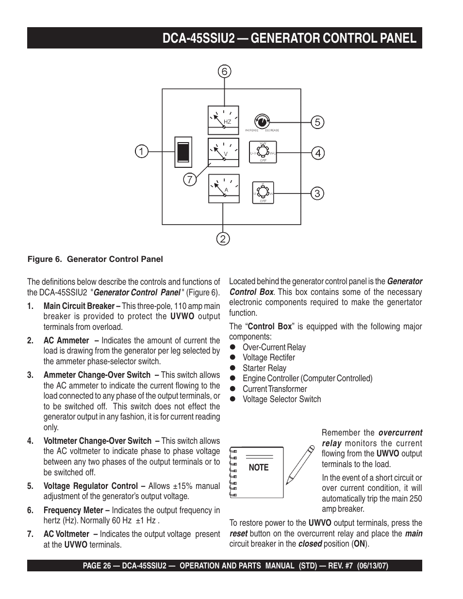 Dca-45ssiu2 — generator control panel | Multiquip DCA45SSIU2 User Manual | Page 26 / 160