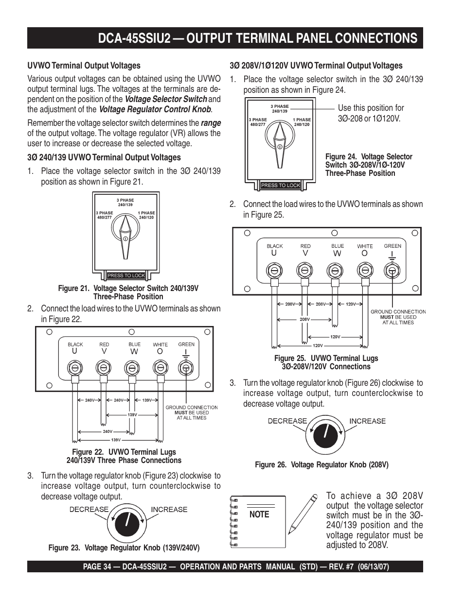 Dca-45ssiu2 — output terminal panel connections | Multiquip DCA45SSIU2 User Manual | Page 34 / 160