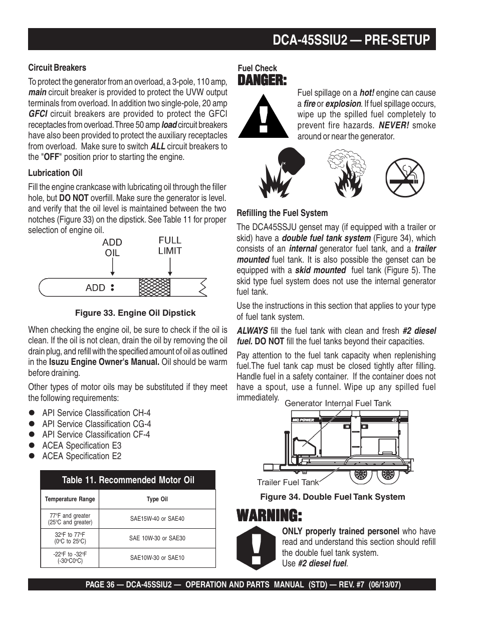 Warning, Dca-45ssiu2 — pre-setup, Danger | Multiquip DCA45SSIU2 User Manual | Page 36 / 160