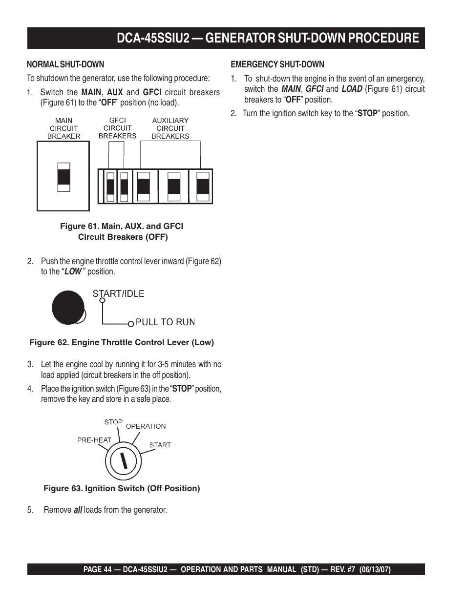 Dca-45ssiu2 — generator shut-down procedure | Multiquip DCA45SSIU2 User Manual | Page 44 / 160