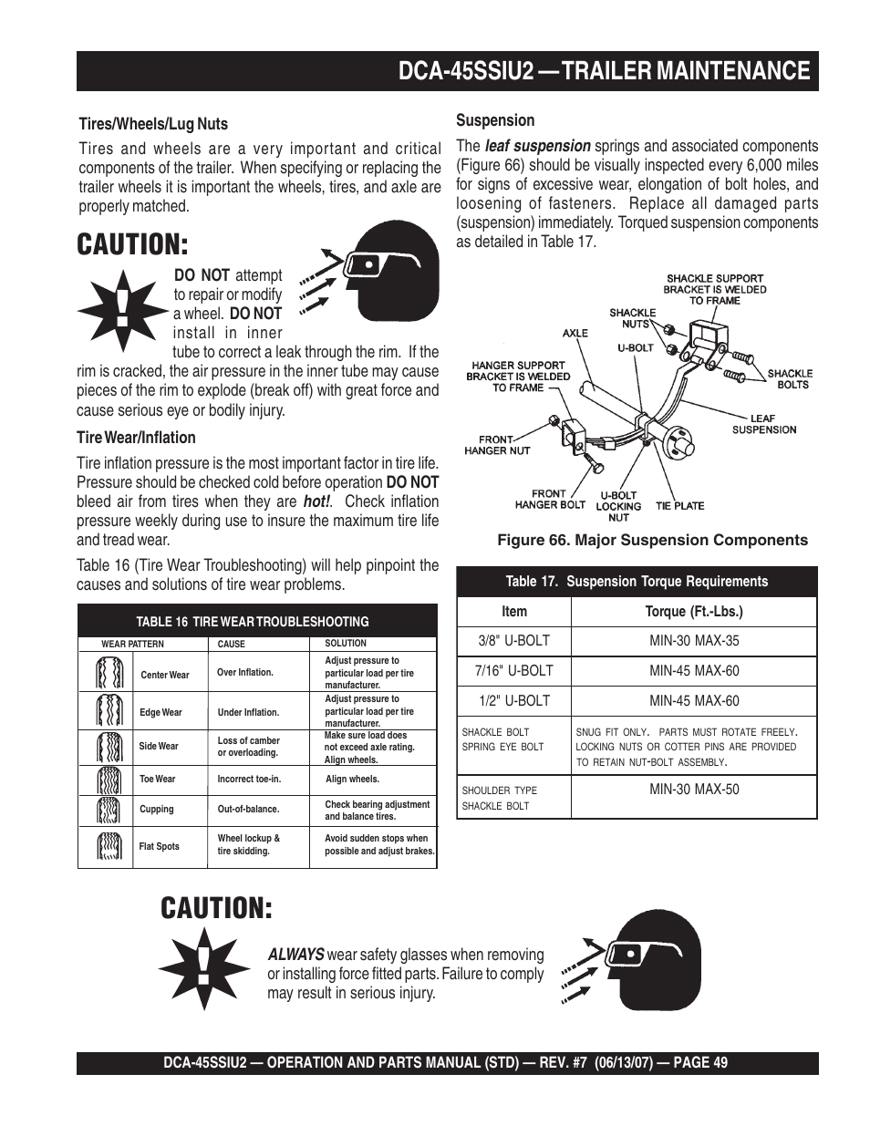 Caution, Dca-45ssiu2 — trailer maintenance | Multiquip DCA45SSIU2 User Manual | Page 49 / 160