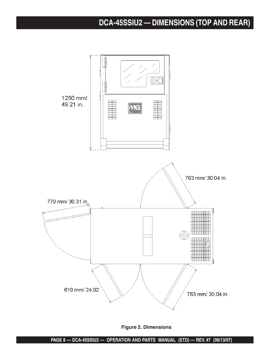 Dca-45ssiu2 — dimensions (top and rear) | Multiquip DCA45SSIU2 User Manual | Page 8 / 160