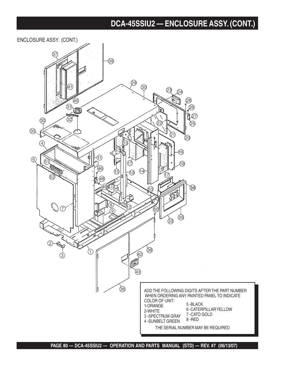 Dca-45ssiu2 — enclosure assy. (cont.) | Multiquip DCA45SSIU2 User Manual | Page 80 / 160