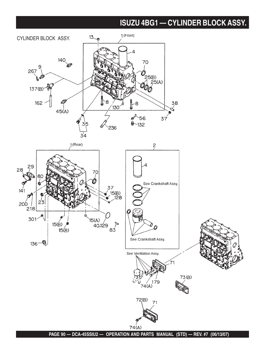 Isuzu 4bg1 — cylinder block assy | Multiquip DCA45SSIU2 User Manual | Page 90 / 160