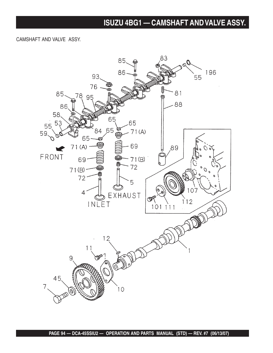 Isuzu 4bg1 — camshaft and valve assy | Multiquip DCA45SSIU2 User Manual | Page 94 / 160