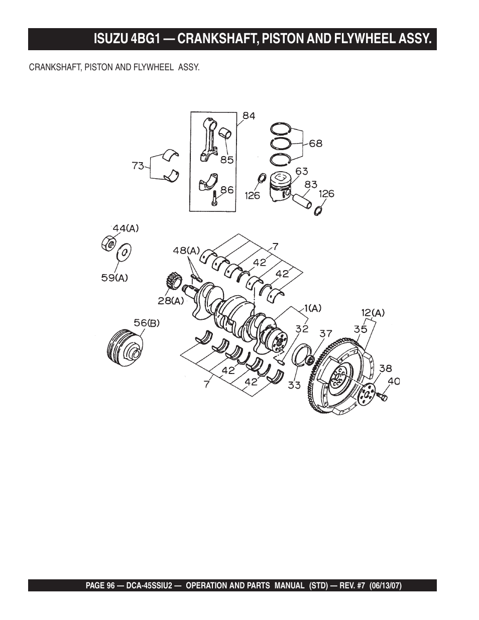 Isuzu 4bg1 — crankshaft, piston and flywheel assy | Multiquip DCA45SSIU2 User Manual | Page 96 / 160
