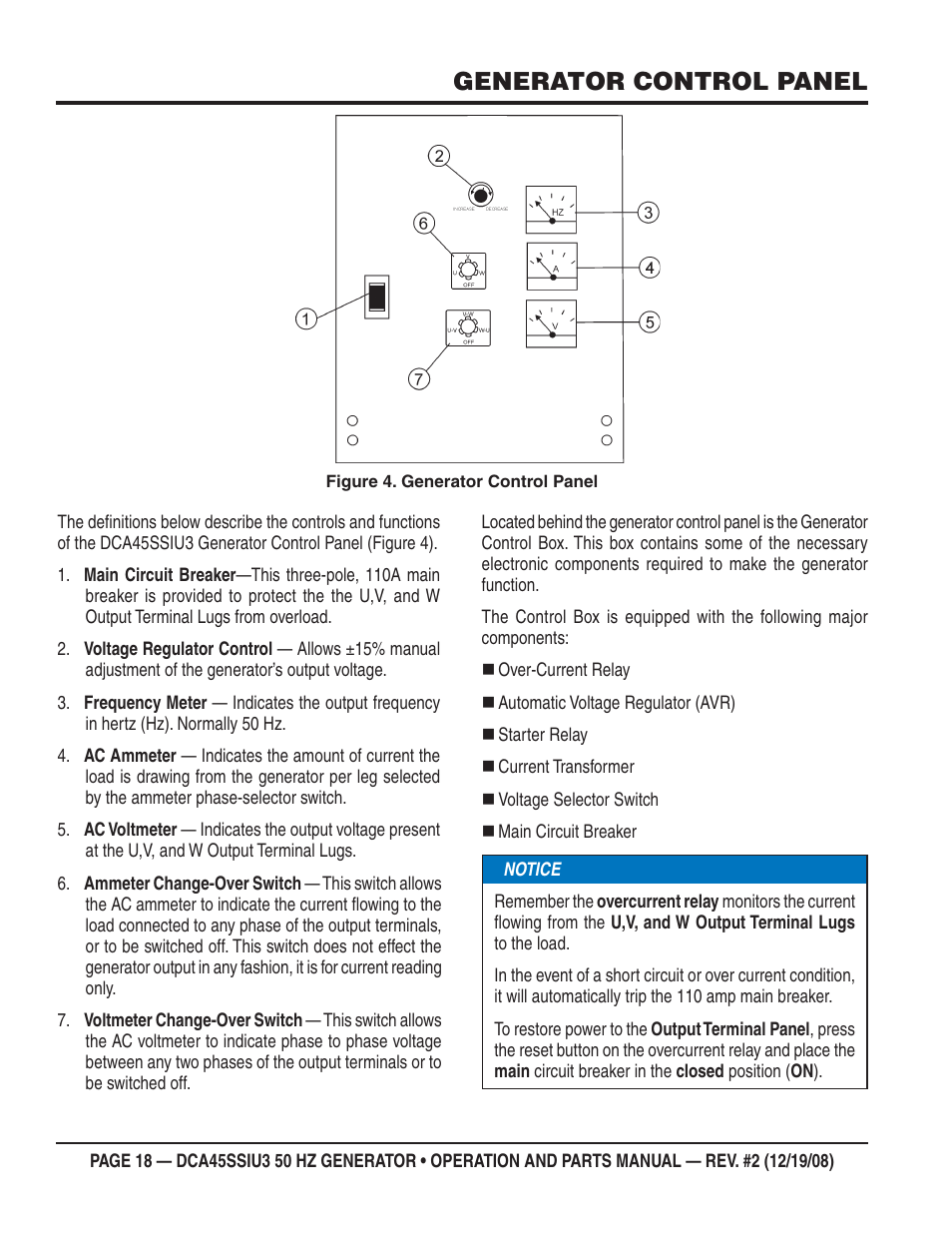 Generator control panel | Multiquip DCA45SSIU3 User Manual | Page 18 / 78