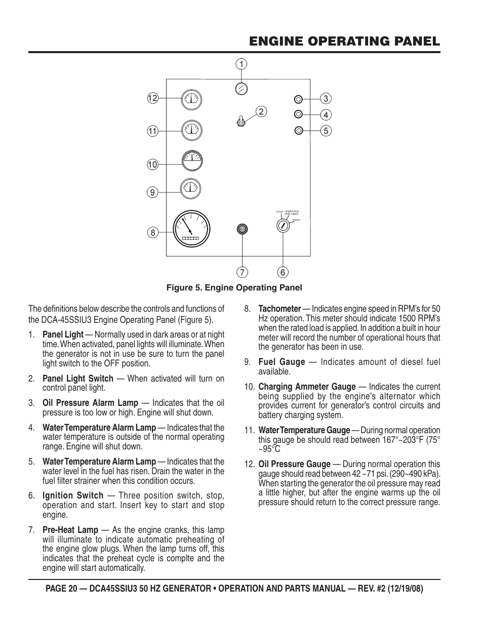 Engine operating panel | Multiquip DCA45SSIU3 User Manual | Page 20 / 78