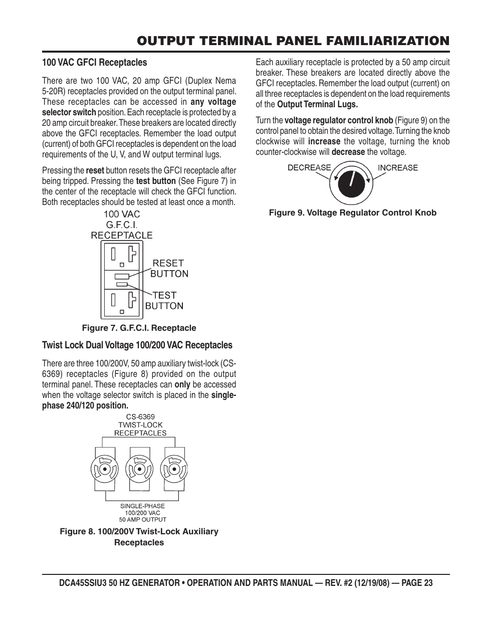 Output terminal panel familiarization | Multiquip DCA45SSIU3 User Manual | Page 23 / 78