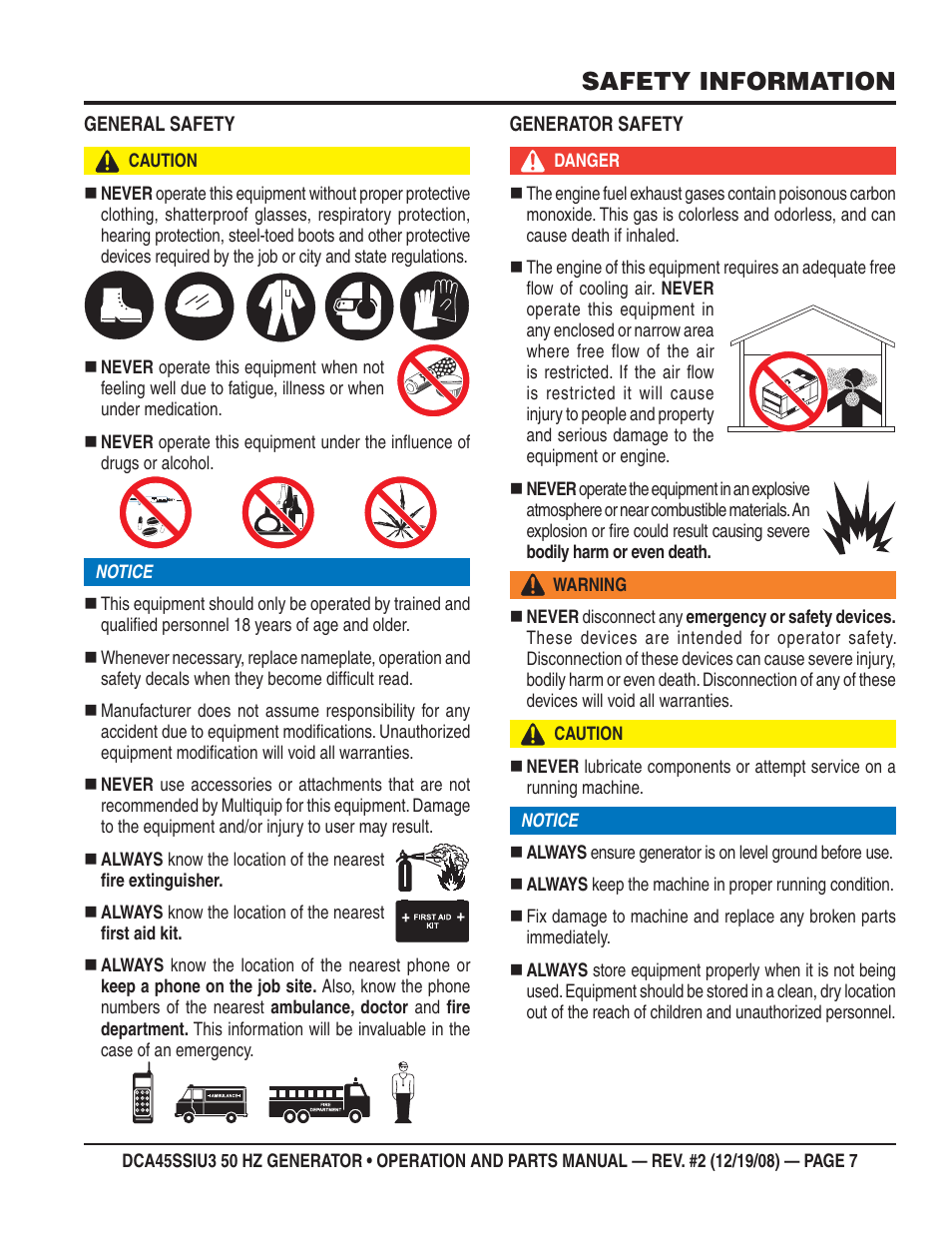 Safety information | Multiquip DCA45SSIU3 User Manual | Page 7 / 78