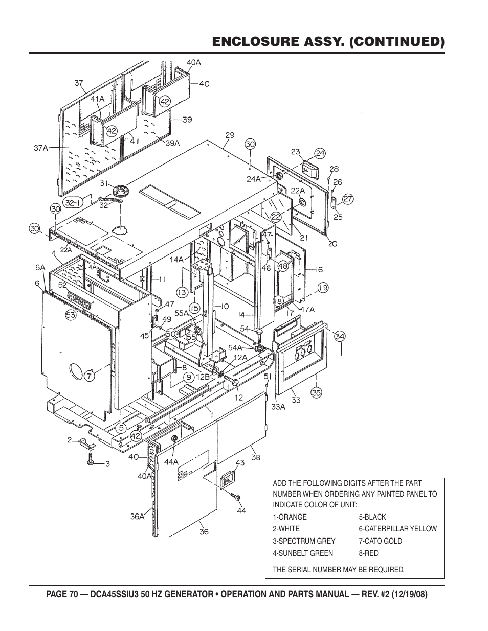 Enclosure assy. (continued) | Multiquip DCA45SSIU3 User Manual | Page 70 / 78