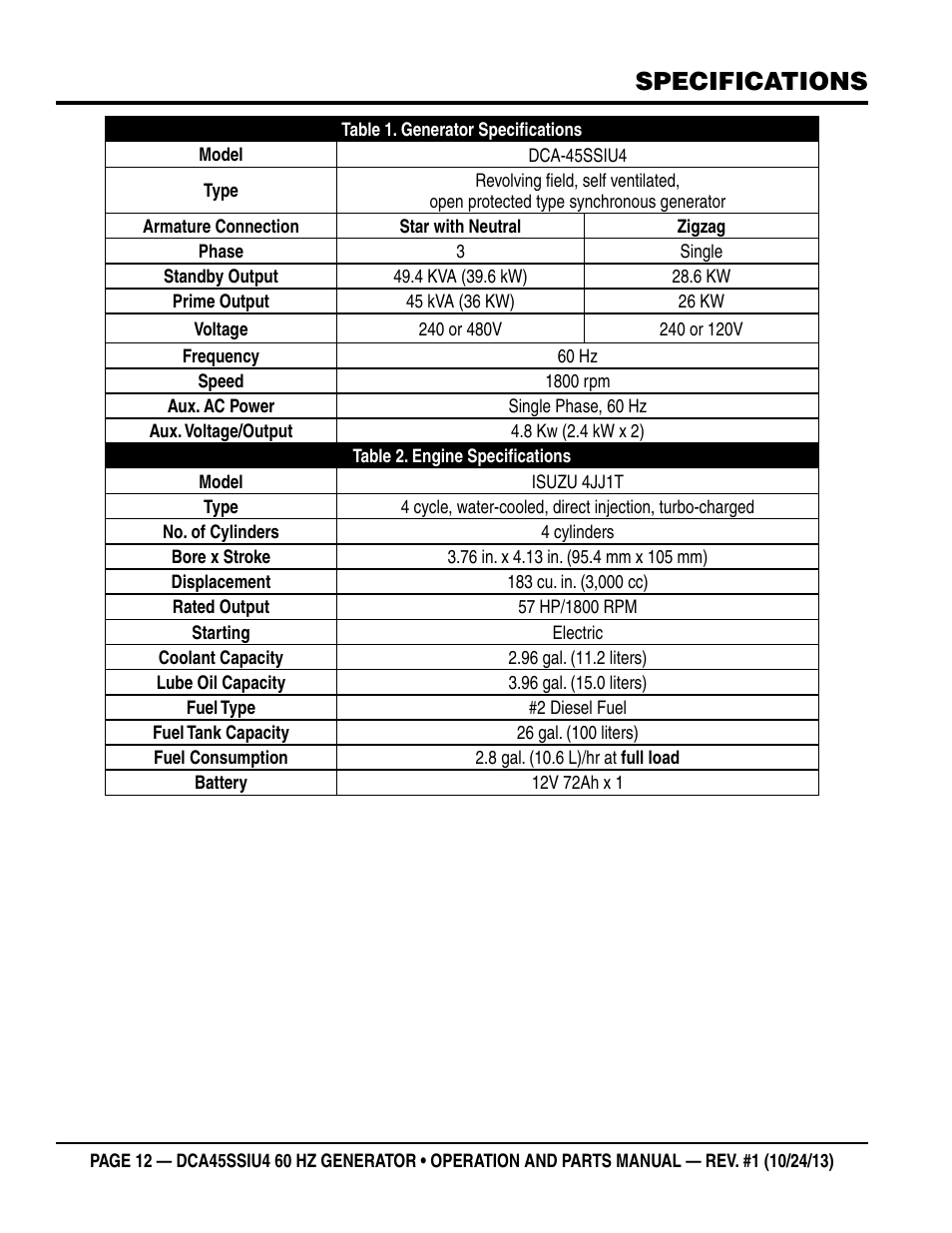 Specifications | Multiquip DCA45SSIU4 User Manual | Page 12 / 82
