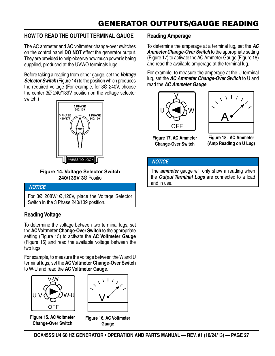 Generator outputs/gauge reading | Multiquip DCA45SSIU4 User Manual | Page 27 / 82