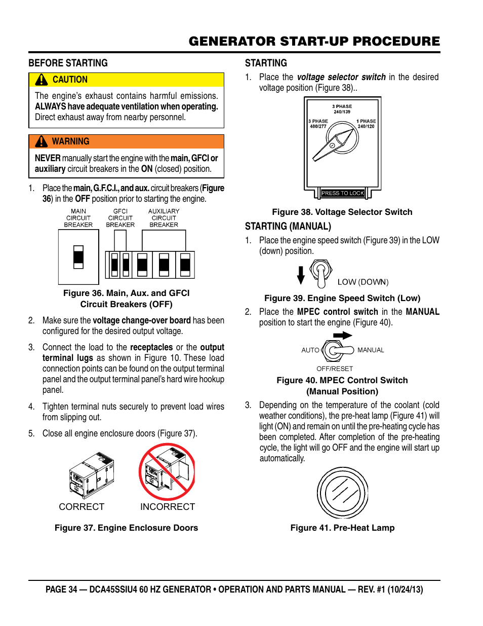 Generator start-up procedure | Multiquip DCA45SSIU4 User Manual | Page 34 / 82