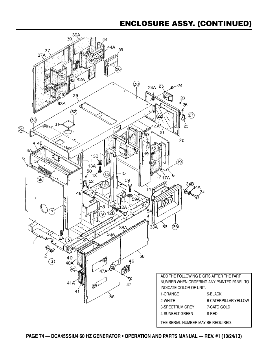 Enclosure assy. (continued) | Multiquip DCA45SSIU4 User Manual | Page 74 / 82