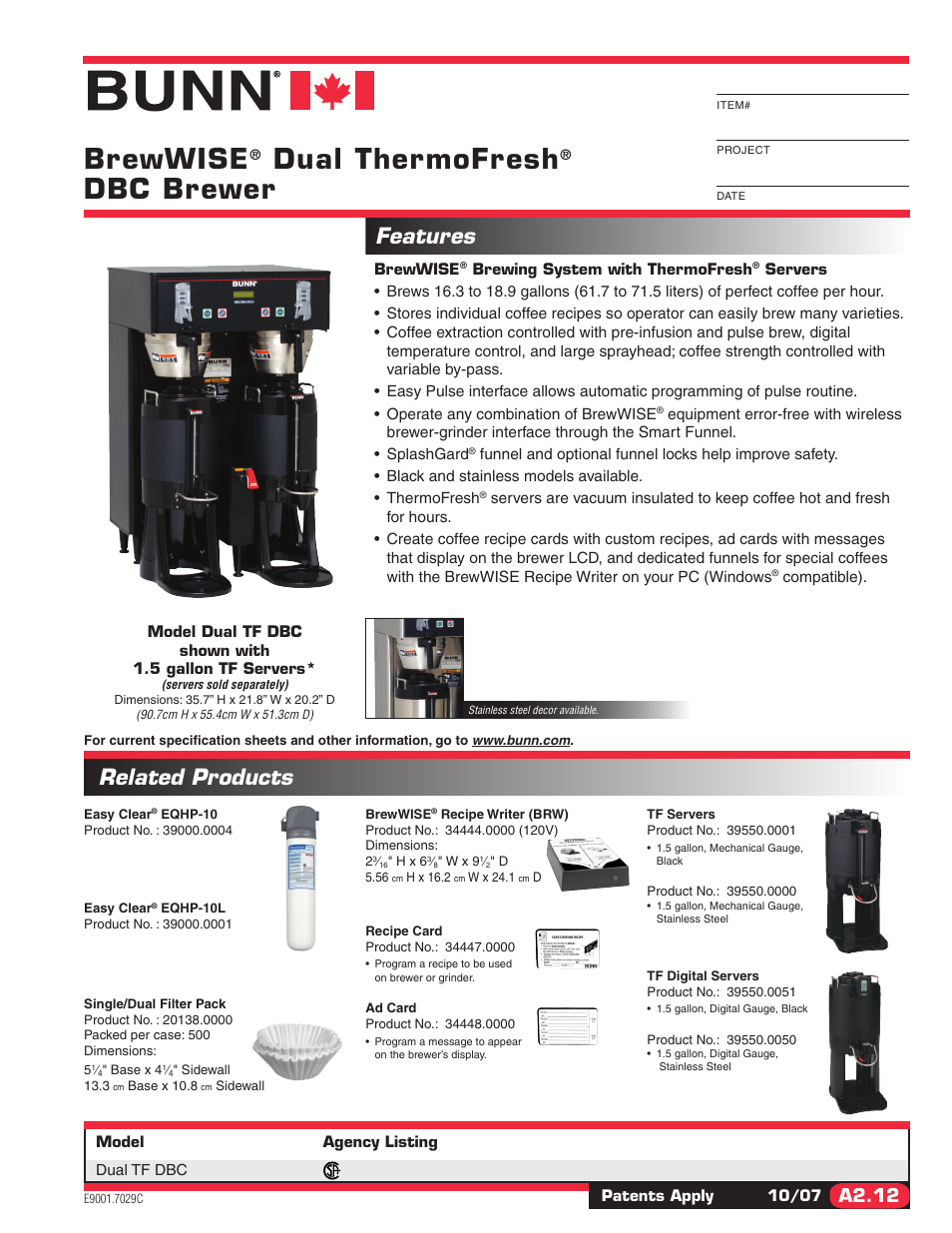 Bunn BREWWISE DUAL TF DBC User Manual | 2 pages