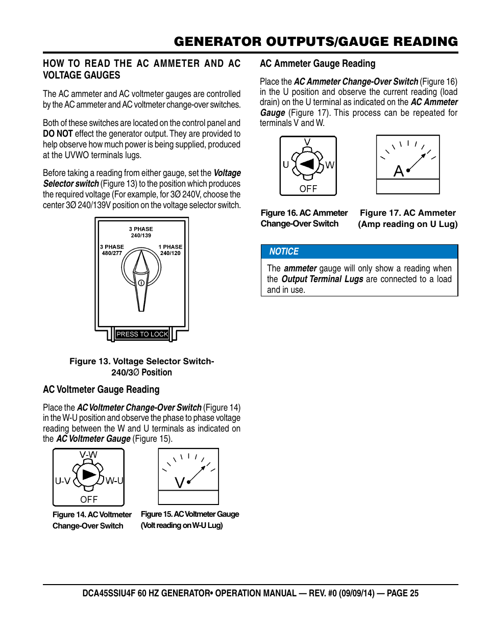 Generator outputs/gauge reading | Multiquip DCA45SSIU4F User Manual | Page 25 / 98