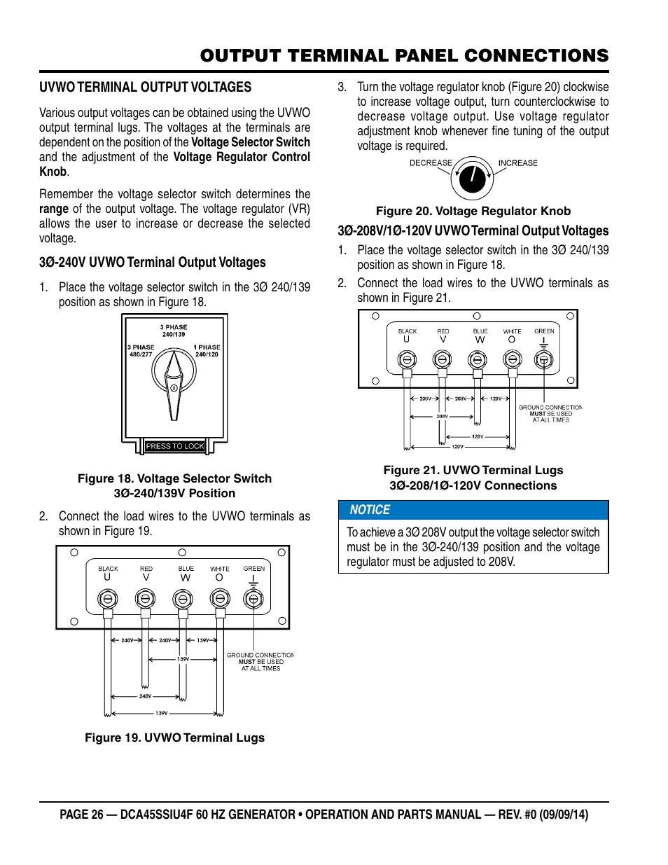 Output terminal panel connections | Multiquip DCA45SSIU4F User Manual | Page 26 / 98