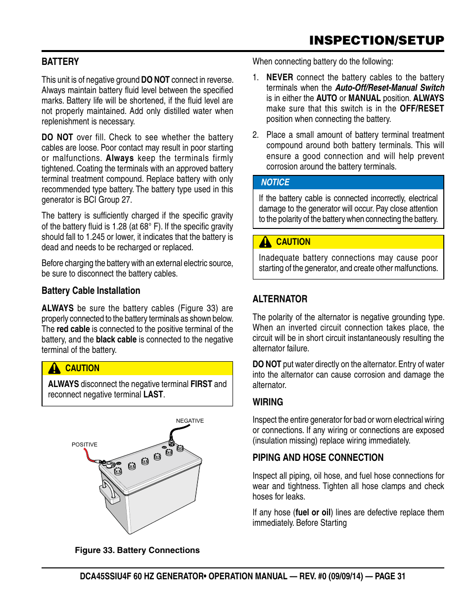 Inspection/setup | Multiquip DCA45SSIU4F User Manual | Page 31 / 98