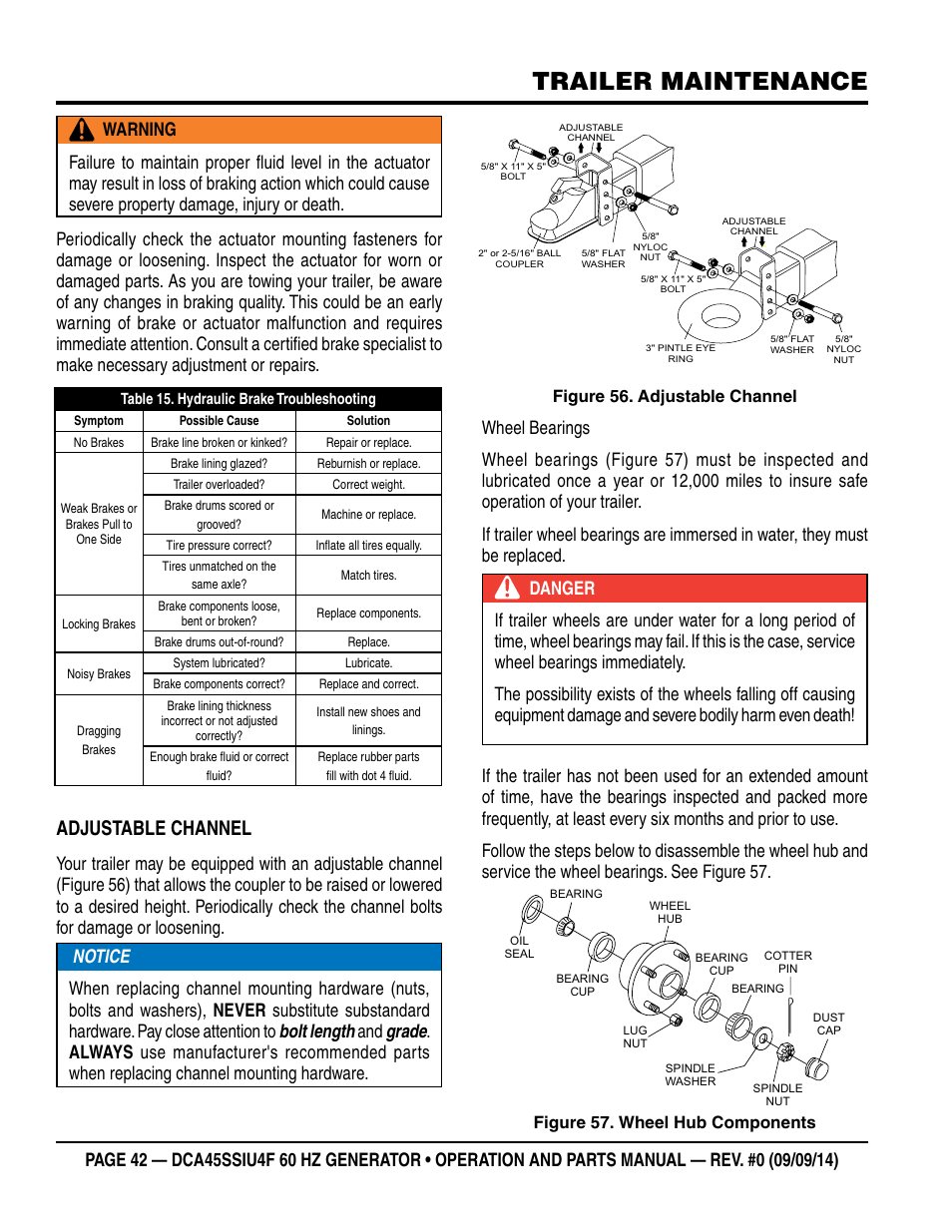Trailer maintenance, Adjustable channel | Multiquip DCA45SSIU4F User Manual | Page 42 / 98