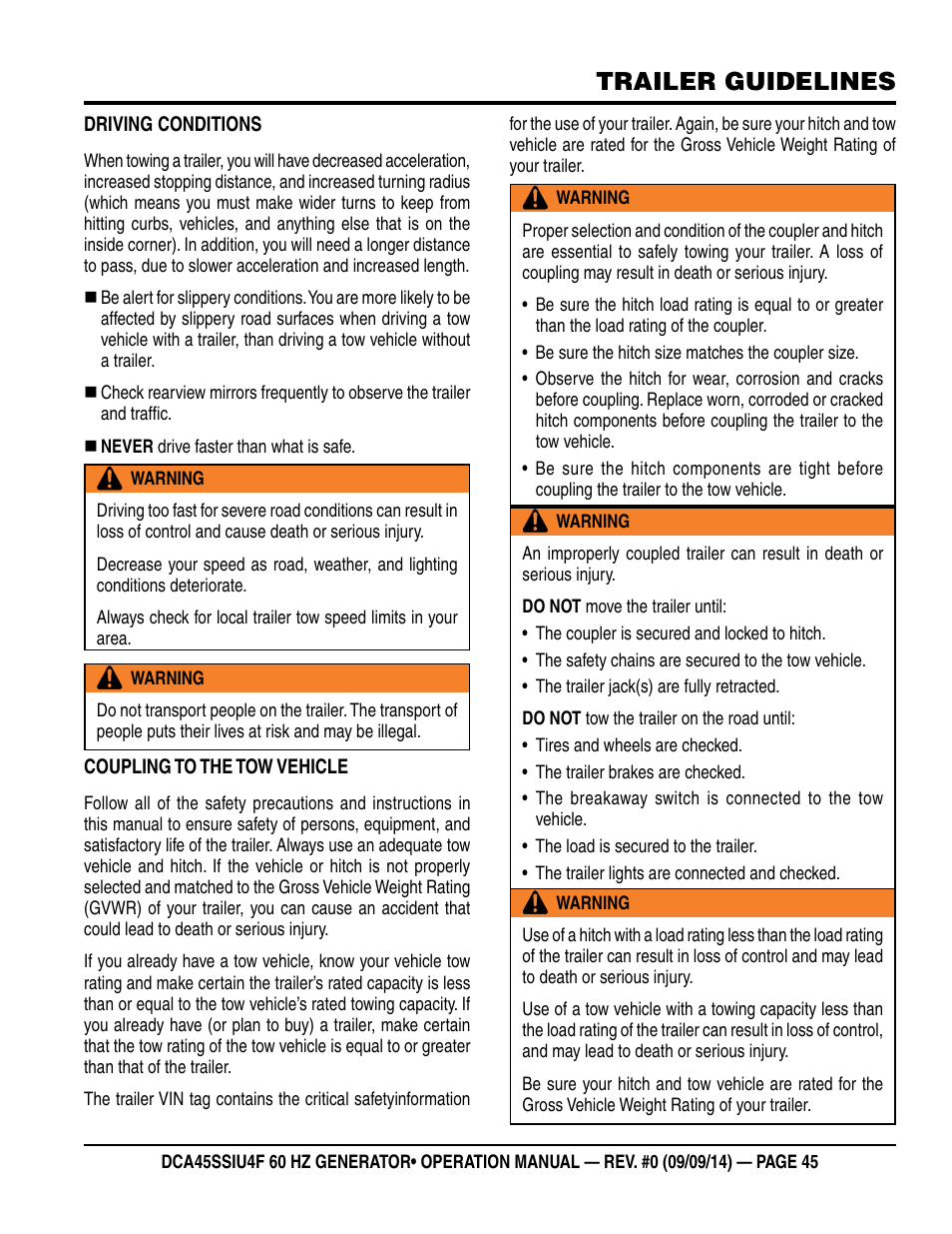 Trailer guidelines | Multiquip DCA45SSIU4F User Manual | Page 45 / 98