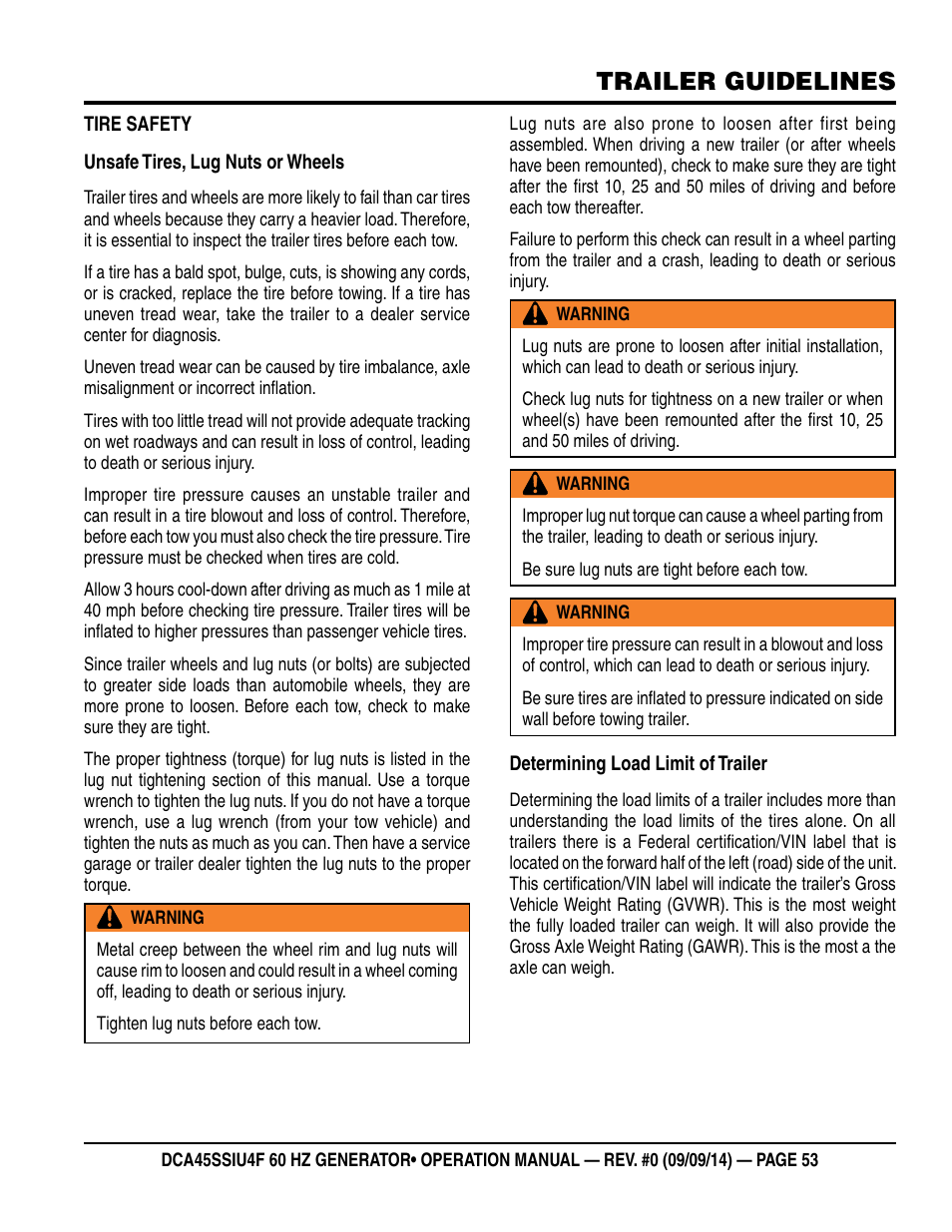 Trailer guidelines | Multiquip DCA45SSIU4F User Manual | Page 53 / 98