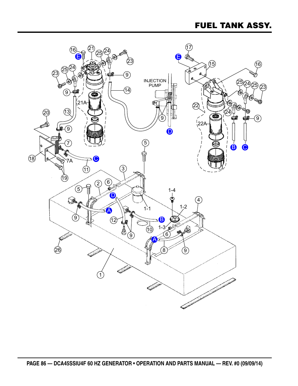 Fuel tank assy | Multiquip DCA45SSIU4F User Manual | Page 86 / 98