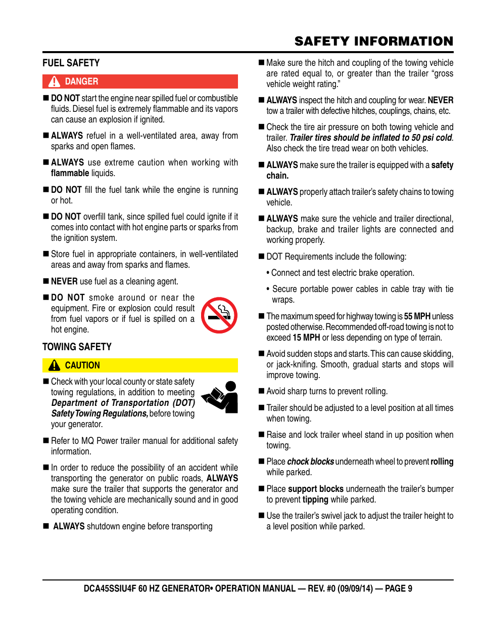 Safety information | Multiquip DCA45SSIU4F User Manual | Page 9 / 98