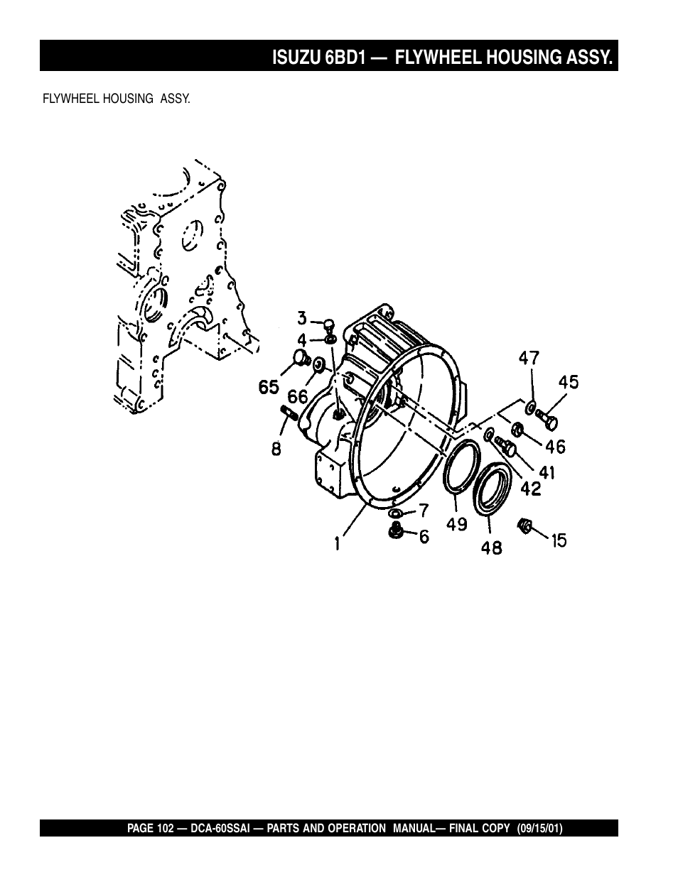 Isuzu 6bd1 — flywheel housing assy | Multiquip DCA60SSAI User Manual | Page 102 / 152