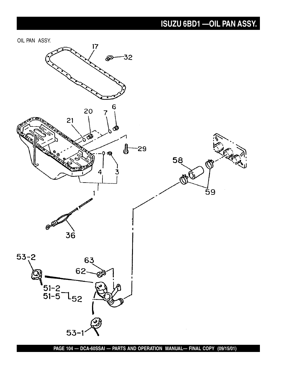Isuzu 6bd1 —oil pan assy | Multiquip DCA60SSAI User Manual | Page 104 / 152