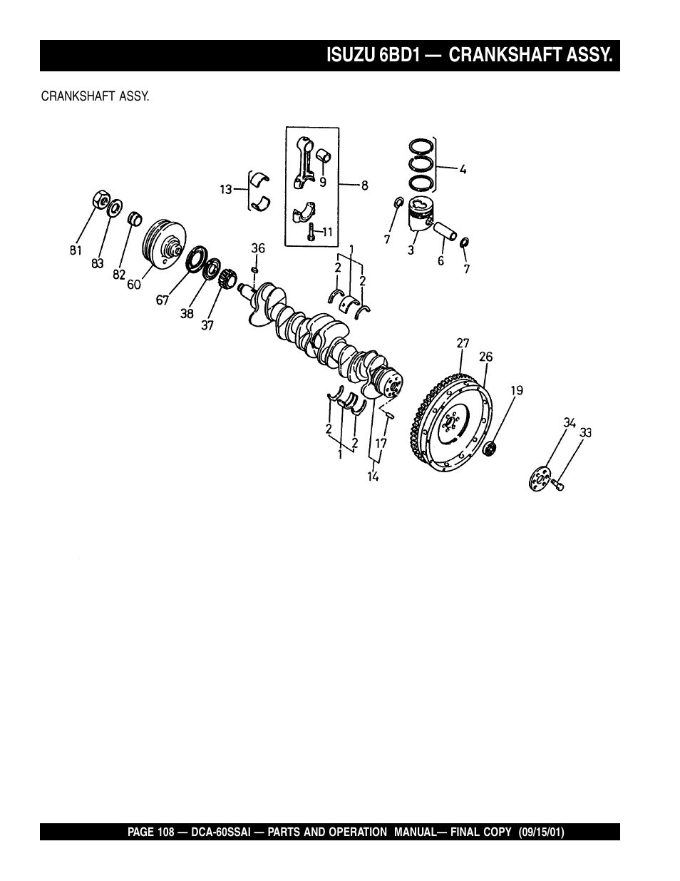 Isuzu 6bd1 — crankshaft assy | Multiquip DCA60SSAI User Manual | Page 108 / 152