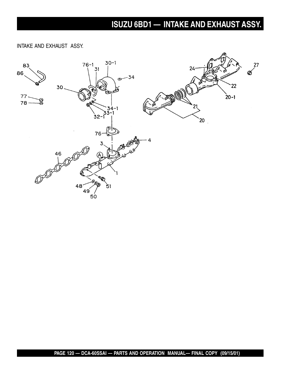 Isuzu 6bd1 — intake and exhaust assy | Multiquip DCA60SSAI User Manual | Page 120 / 152