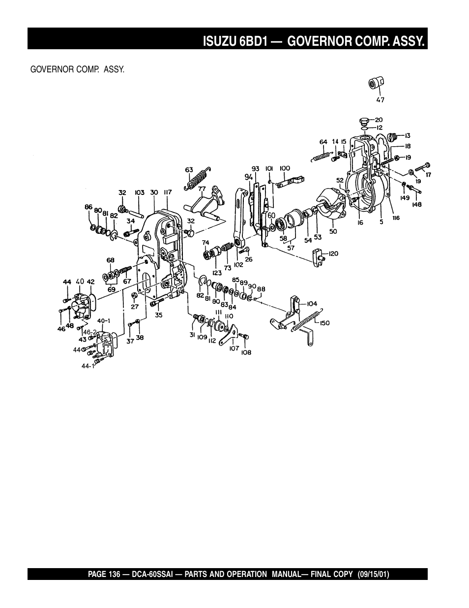 Isuzu 6bd1 — governor comp. assy | Multiquip DCA60SSAI User Manual | Page 136 / 152