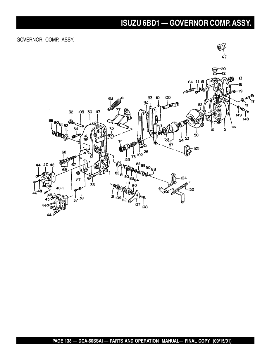 Isuzu 6bd1 — governor comp. assy | Multiquip DCA60SSAI User Manual | Page 138 / 152