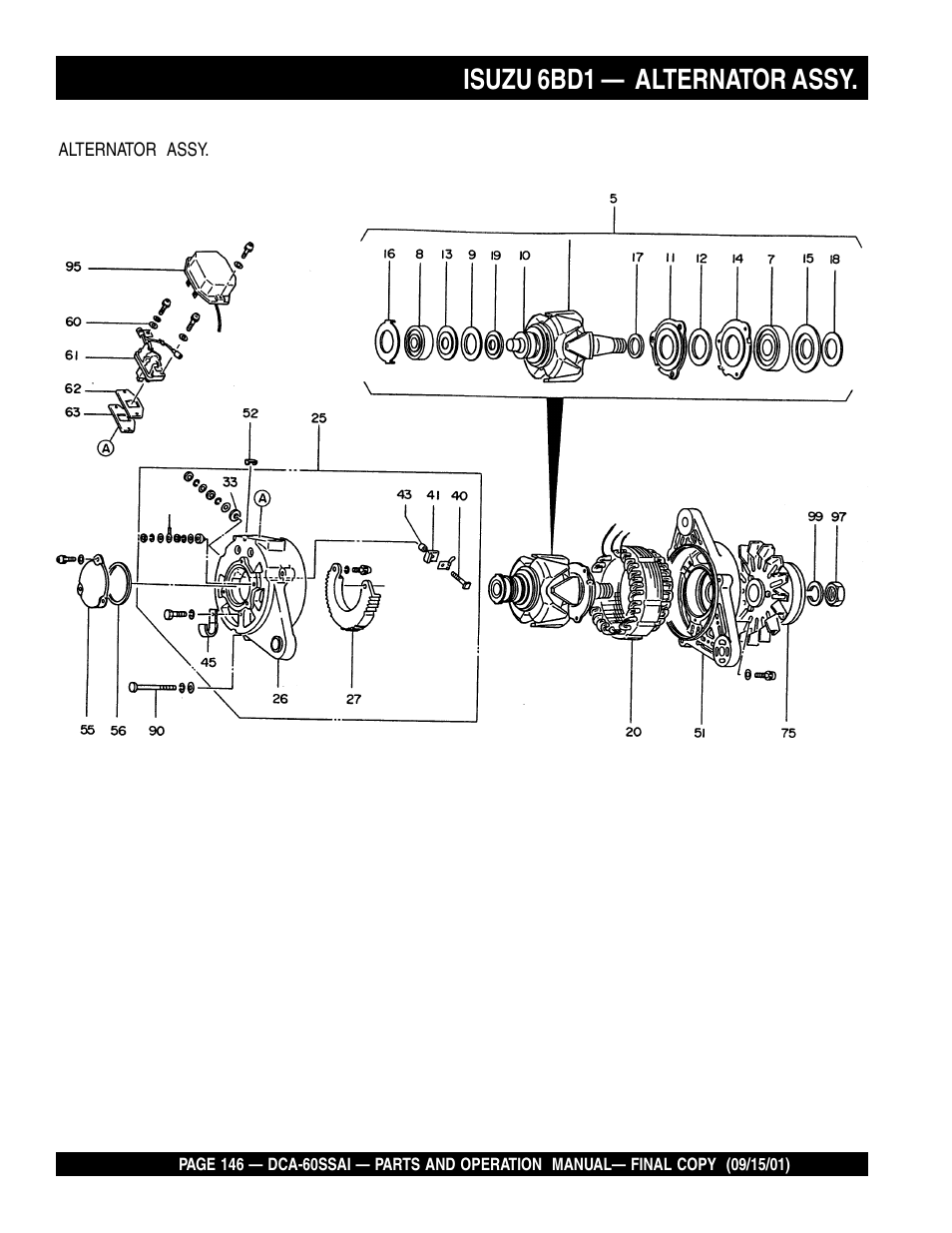 Isuzu 6bd1 — alternator assy | Multiquip DCA60SSAI User Manual | Page 146 / 152