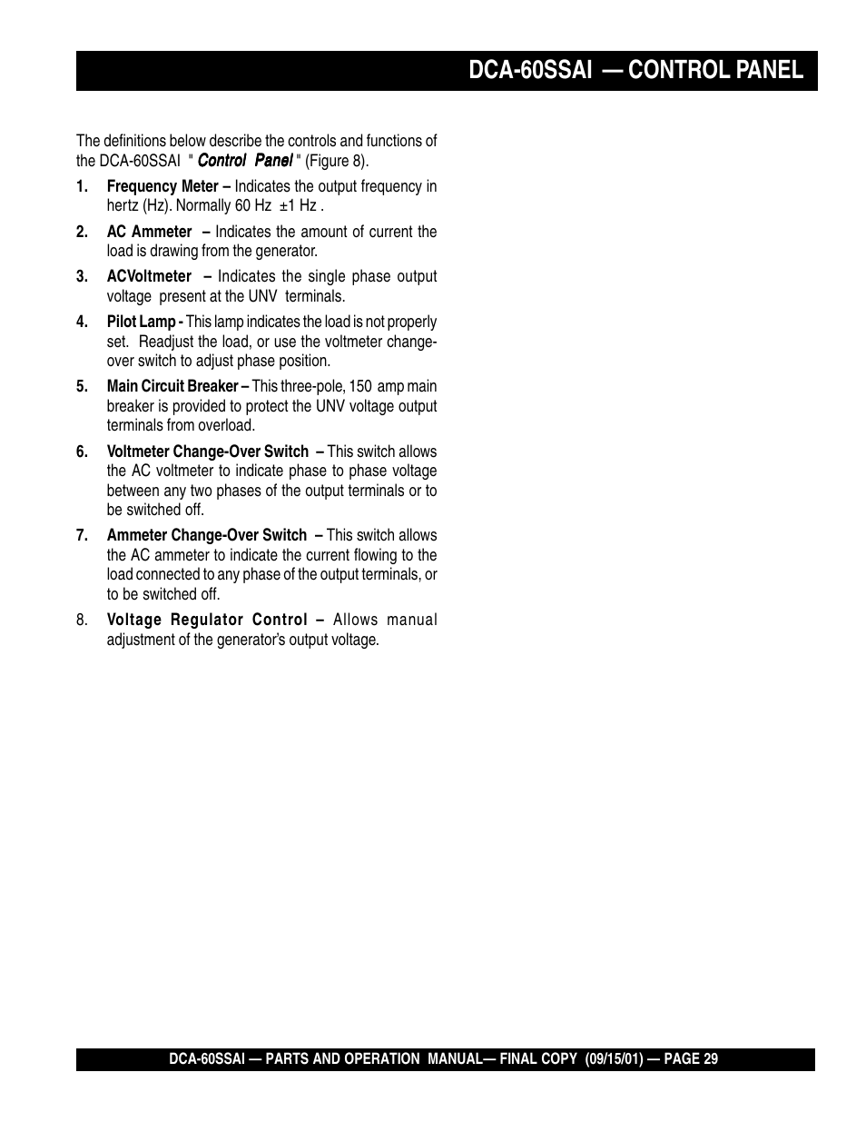 Dca-60ssai — control panel | Multiquip DCA60SSAI User Manual | Page 29 / 152