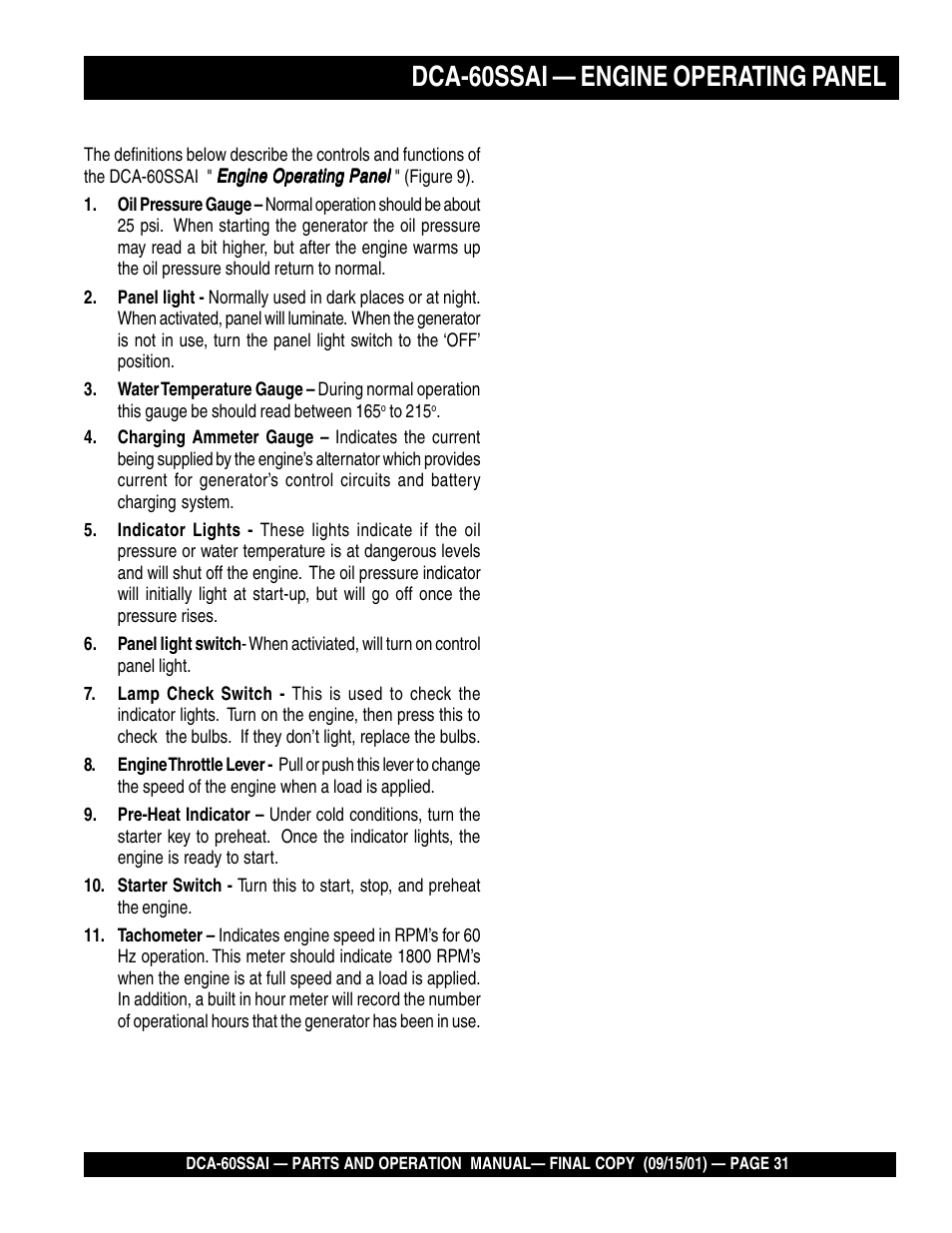 Dca-60ssai — engine operating panel | Multiquip DCA60SSAI User Manual | Page 31 / 152