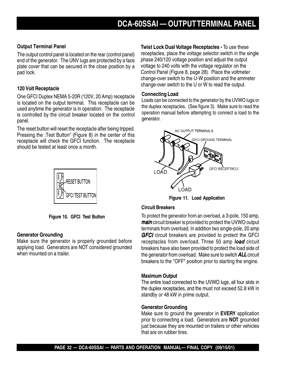 Dca-60ssai — output terminal panel | Multiquip DCA60SSAI User Manual | Page 32 / 152