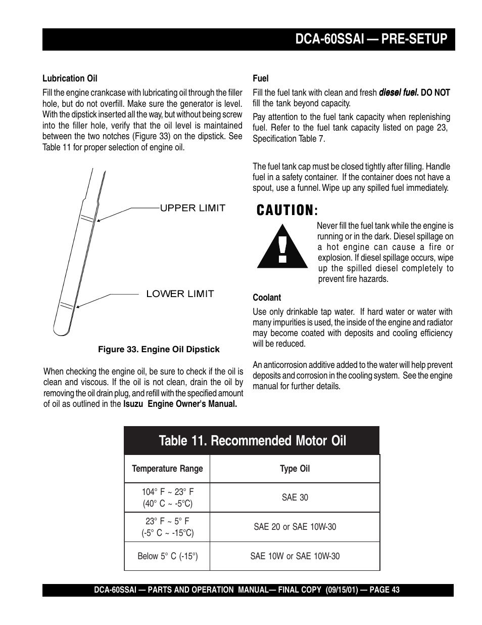 Dca-60ssai — pre-setup, Caution | Multiquip DCA60SSAI User Manual | Page 43 / 152