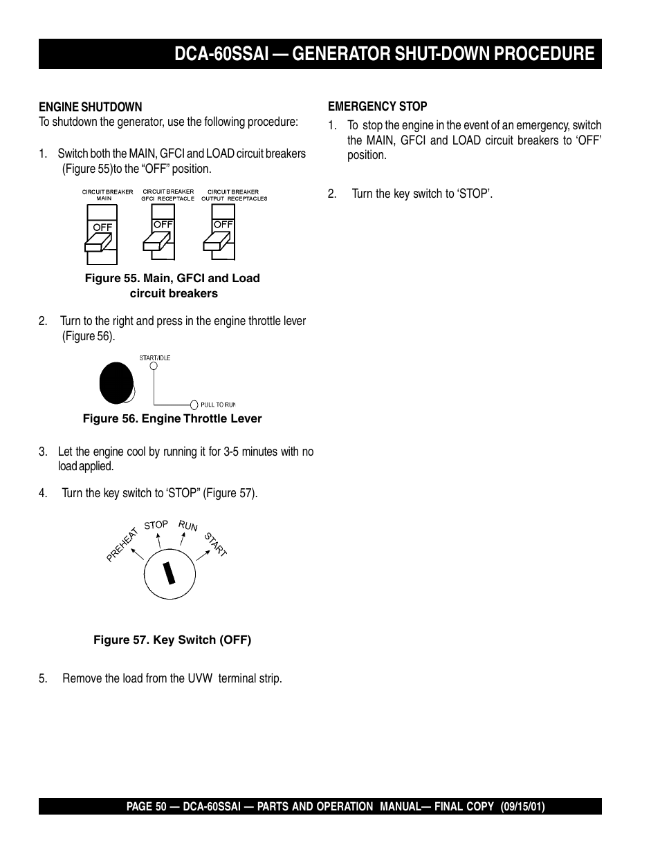 Dca-60ssai — generator shut-down procedure | Multiquip DCA60SSAI User Manual | Page 50 / 152