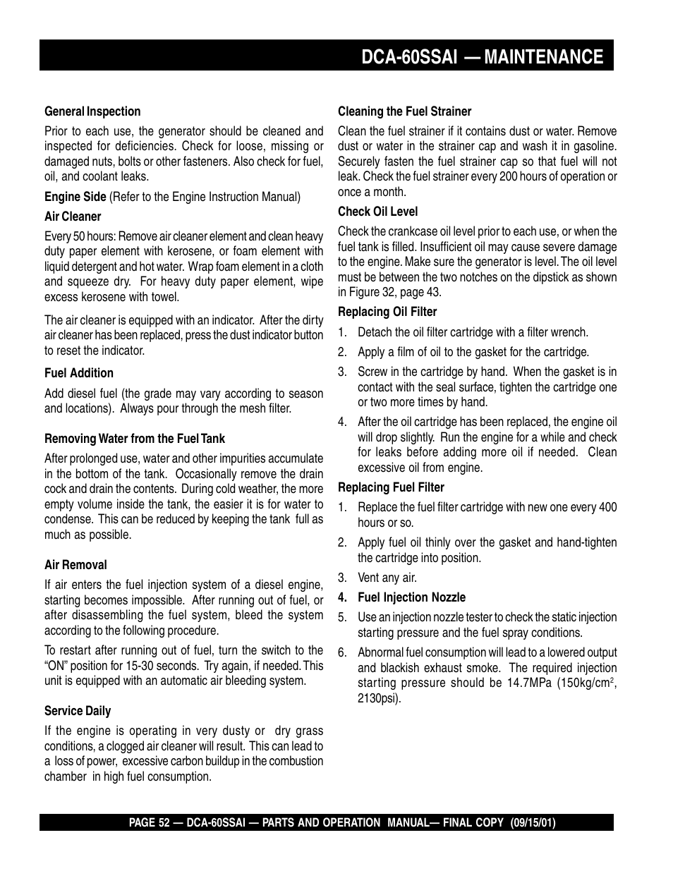 Dca-60ssai — maintenance | Multiquip DCA60SSAI User Manual | Page 52 / 152
