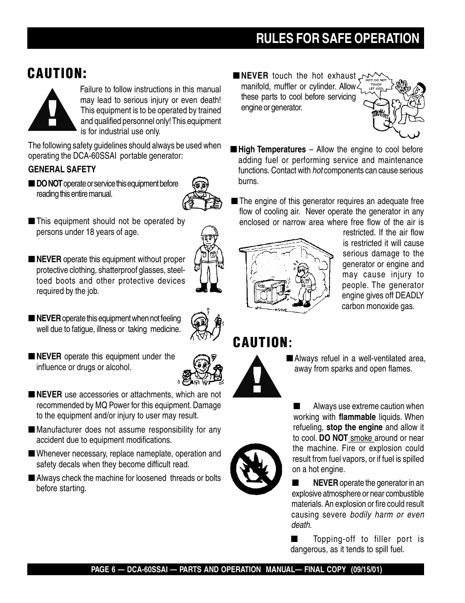 Rules for safe operation, Caution | Multiquip DCA60SSAI User Manual | Page 6 / 152