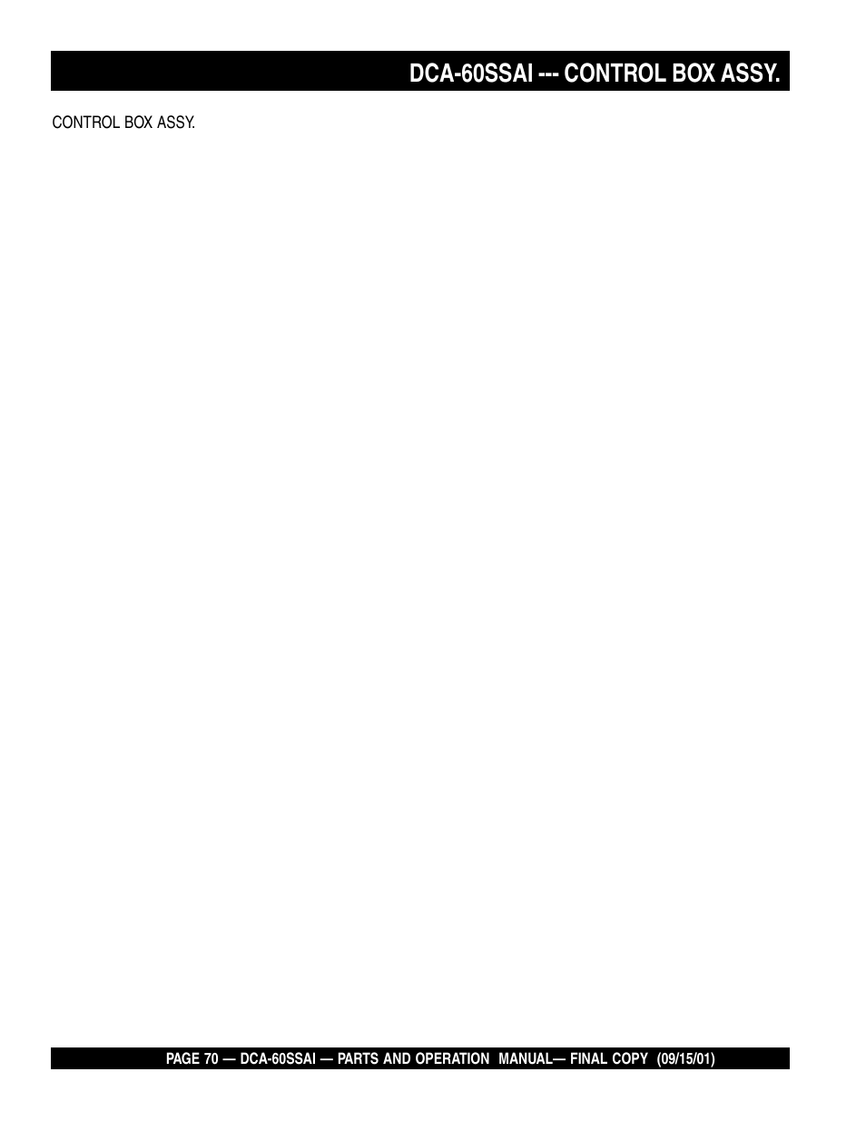 Dca-60ssai --- control box assy | Multiquip DCA60SSAI User Manual | Page 70 / 152