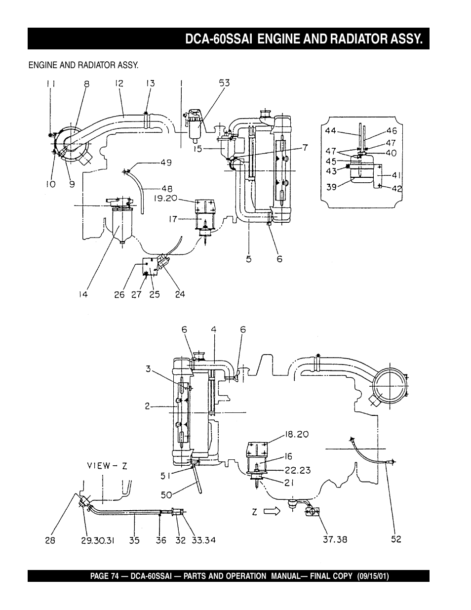 Dca-60ssai engine and radiator assy | Multiquip DCA60SSAI User Manual | Page 74 / 152