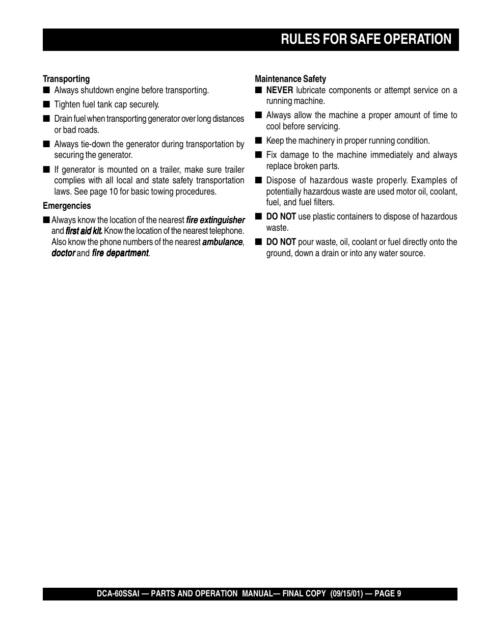 Rules for safe operation | Multiquip DCA60SSAI User Manual | Page 9 / 152