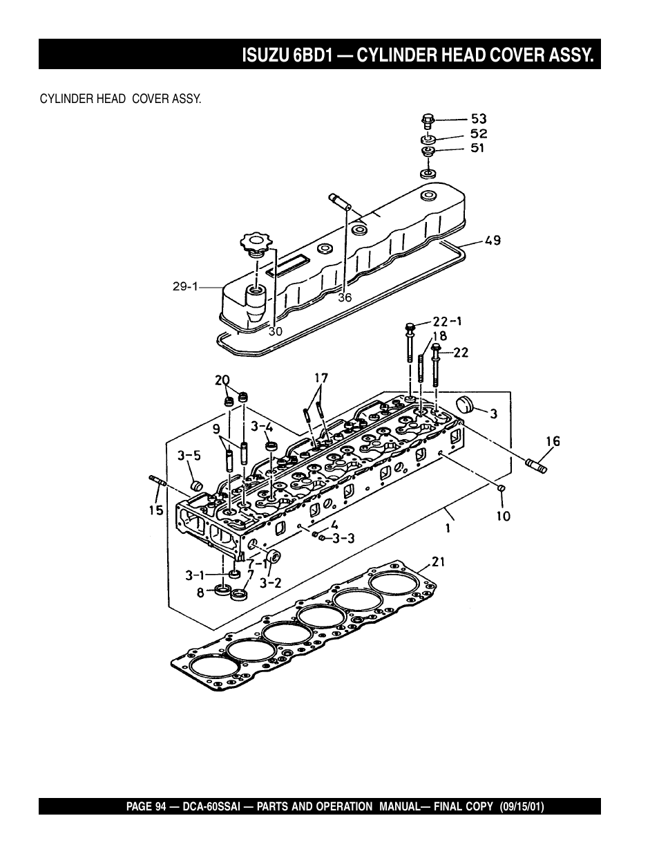 Isuzu 6bd1 — cylinder head cover assy | Multiquip DCA60SSAI User Manual | Page 94 / 152