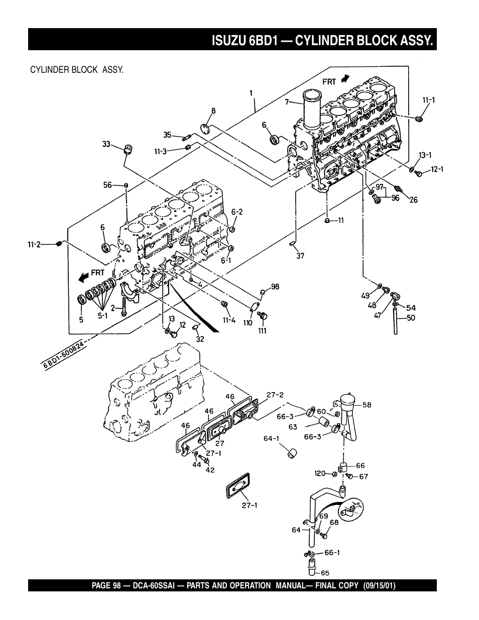 Isuzu 6bd1 — cylinder block assy | Multiquip DCA60SSAI User Manual | Page 98 / 152