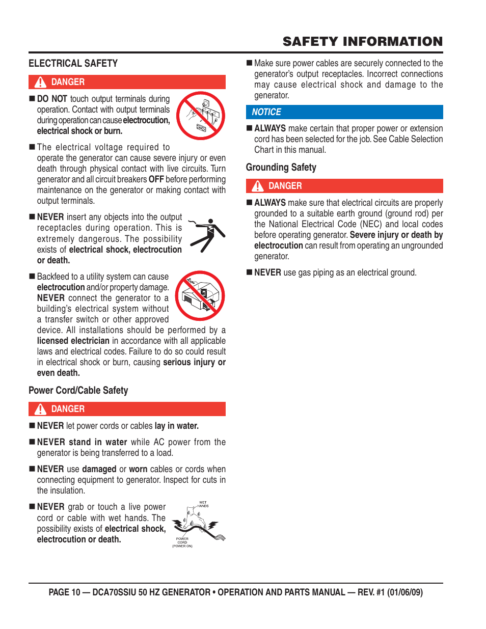 Safety information | Multiquip DCA70SSIU User Manual | Page 10 / 86