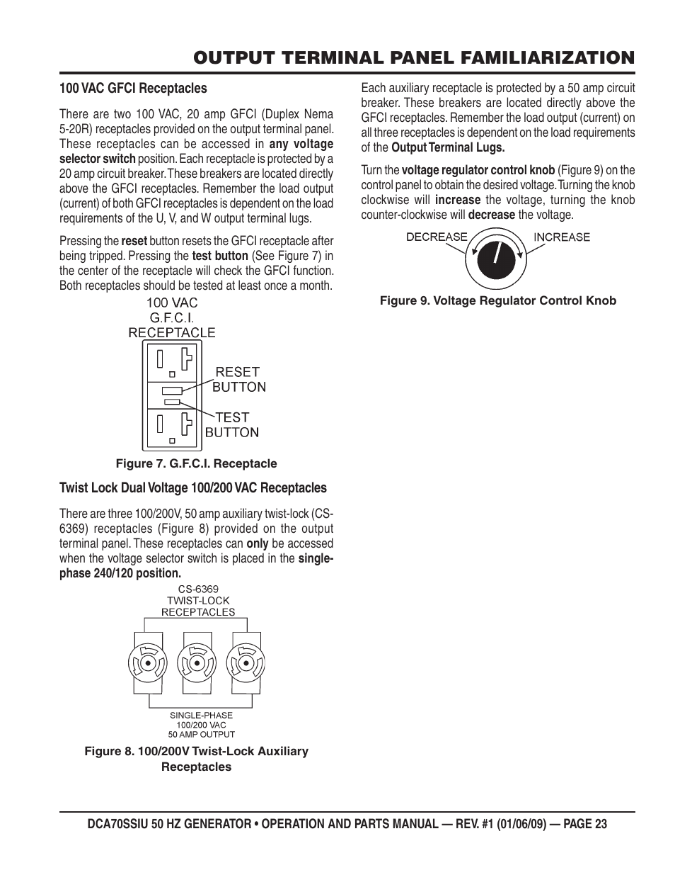 Output terminal panel familiarization | Multiquip DCA70SSIU User Manual | Page 23 / 86
